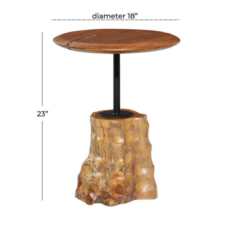 Brown Teak wood Contemporary Accent Table 23 x 18 x 18 - 18 x 18 x 23Round