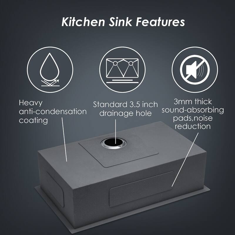Undermount Kitchen Sink 16 Gauge 9 Inch Deep Single Bowl Kitchen Sink Basin, Includes Drain Assembly (No Additional Accessories)