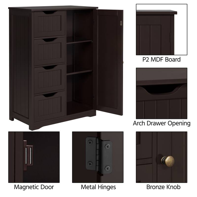 Yaheetech Floor Bathroom Cabinet Unit with 4 Drawers, Cupboard Storage for Bathroom, Livingroom