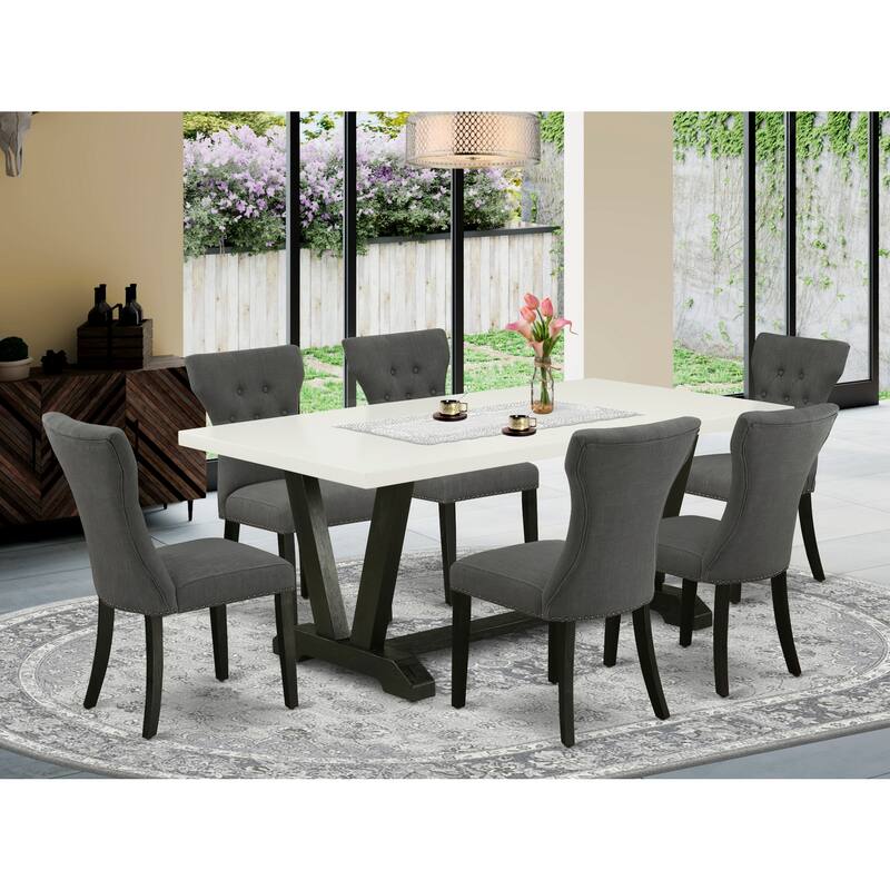Modern 7-Piece Dining Set - Rectangular Table & 6 Upholstered Chairs - 72