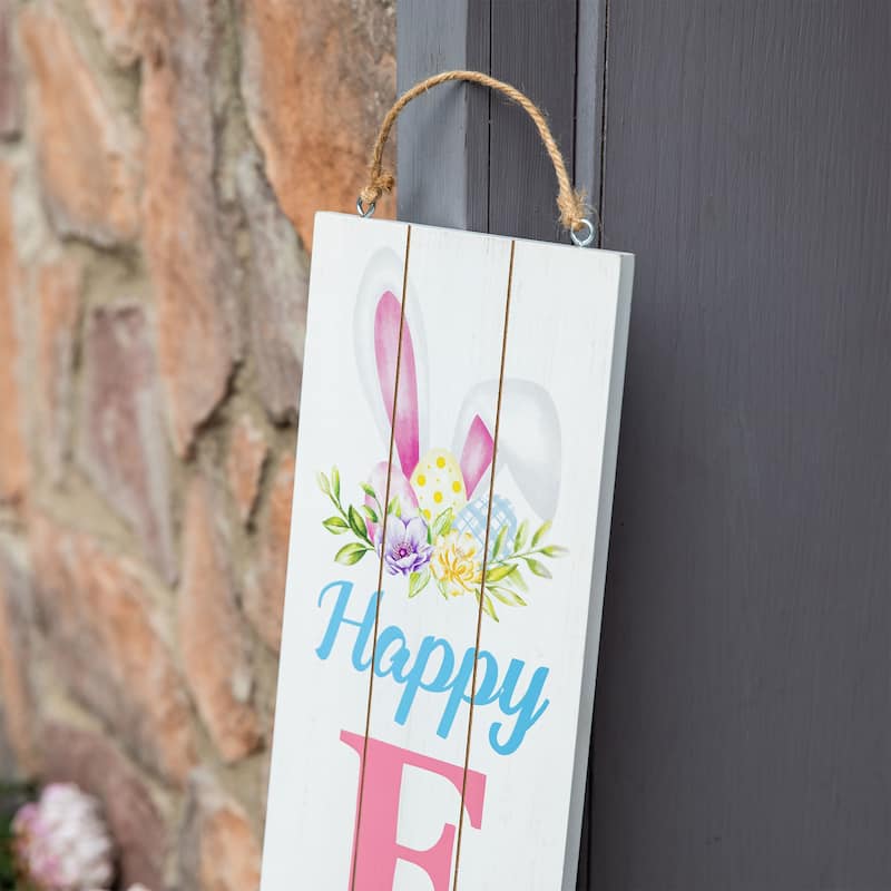Glitzhome 42"H Wooden "HAPPY EASTER" Standing Hanging Porch Sign for Front Door