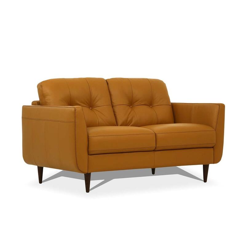 HomeRoots 59" Camel And Brown Leather Loveseat