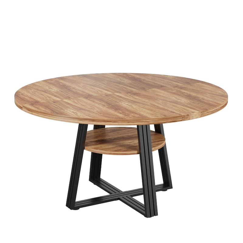 Round Dining Table for 4-6, 42" Farmhouse Kitchen Table - Natural