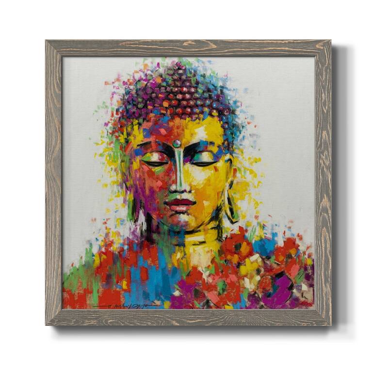 Buddha-Premium Framed Canvas - Ready to Hang - 24x24 - Grey