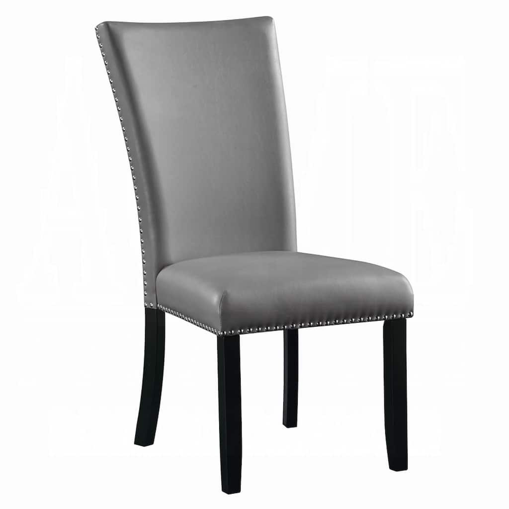 Aline Side Dining Chair Set of 2, Gray Faux Leather, Nailhead Trim