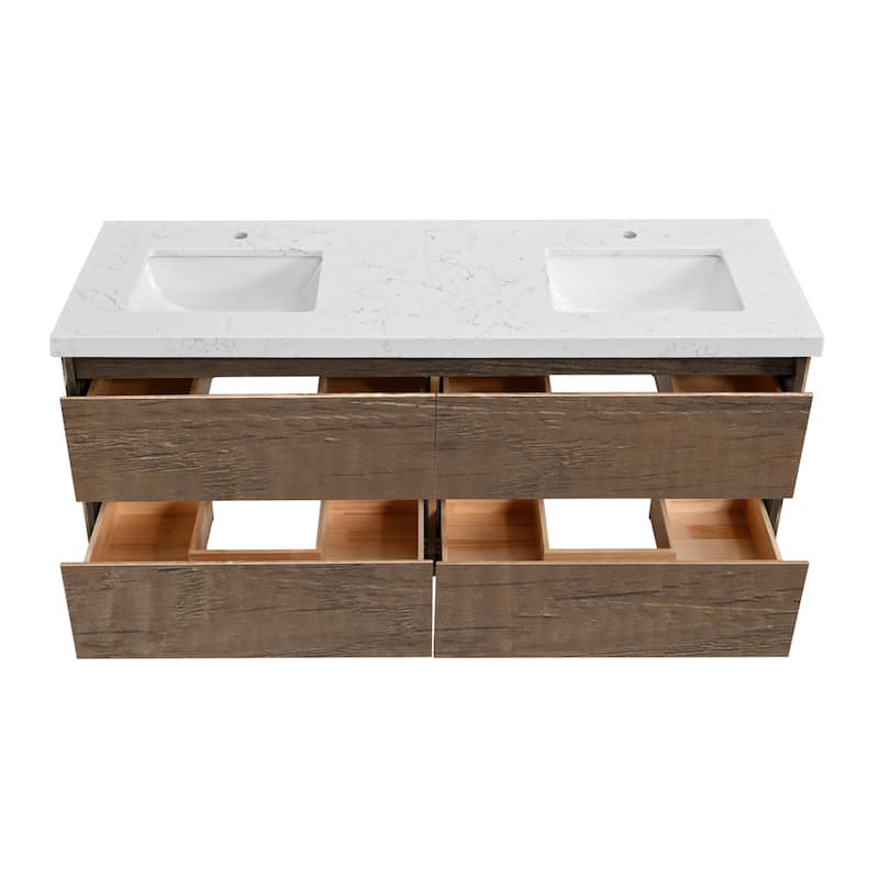 24"30"36"48"60"72" Floating Bathroom Vanity Engineered Stone Top with Rectangular Ceramic Undermount Sink