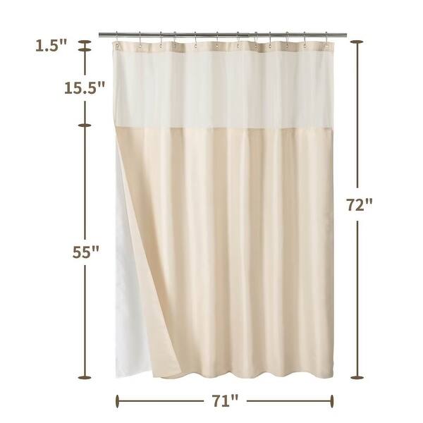 dimension image slide 3 of 5, Slub Linen Texture Shower Curtain with Snap-in Liner 12 Hooks Included