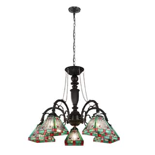 Tiffany-Style 5-Light Mission Large Chandelier 27" Wide.