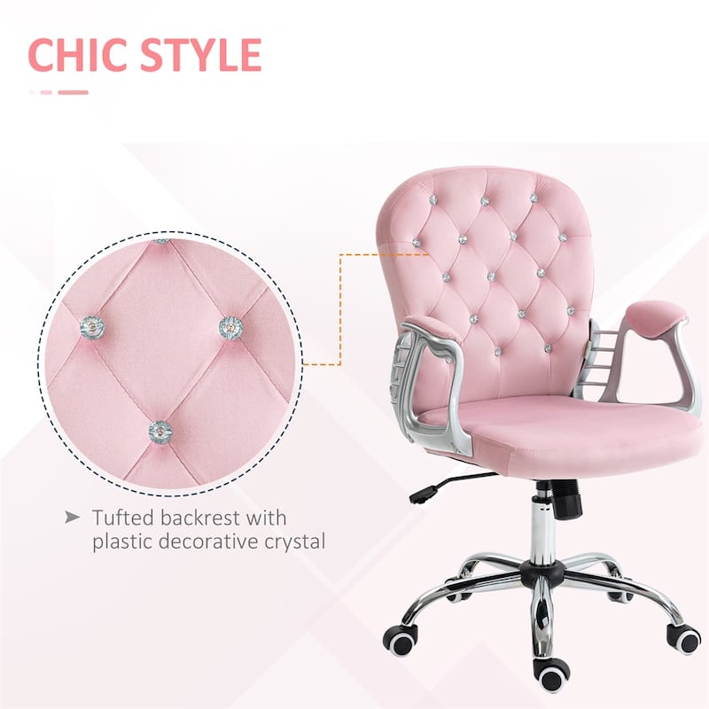 Velvet Adjustable Height Home Office Chair w/ Padded Armrests & Wheel