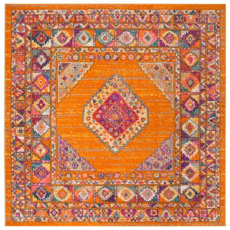 SAFAVIEH Madison Matxalen Vintage Boho Oriental Rug - 6'7" Square - Orange/Fuchsia - Square