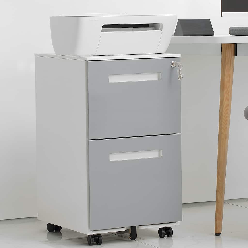 2 Drawer Mobile Locking File Cabinet, Rolling Filing Cabinet for Letter/A4 Size With 5 Wheels