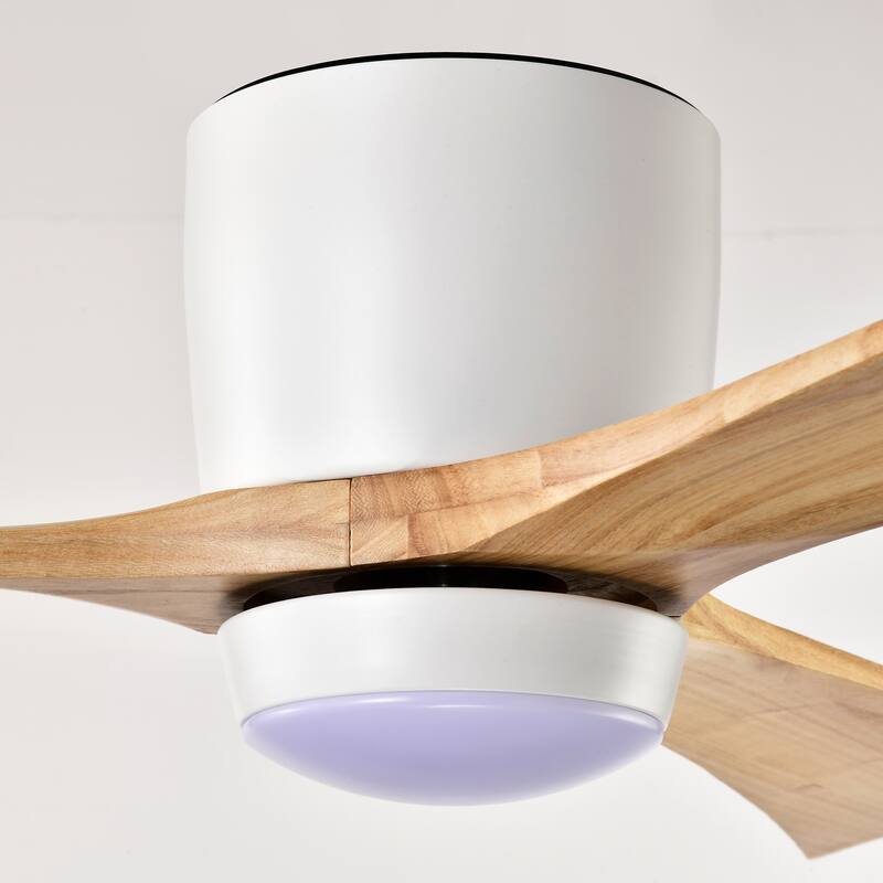 52" Flush Mount Solid Wood Blades Ceiling Fan with Lights Remote Control, Quiet DC Motor, 6 Speed, Reversible Ceiling Fan