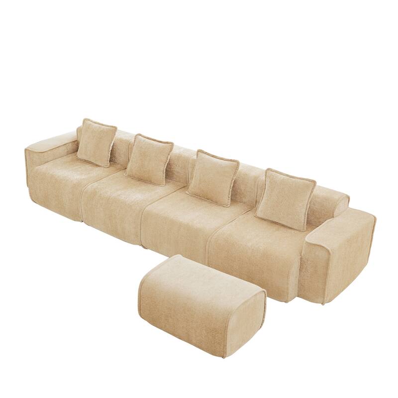 GDFStudio - Velvet Streamlined Modular 4-Seater 138.58" L-Shaped Sectional Sofa with Ottoman