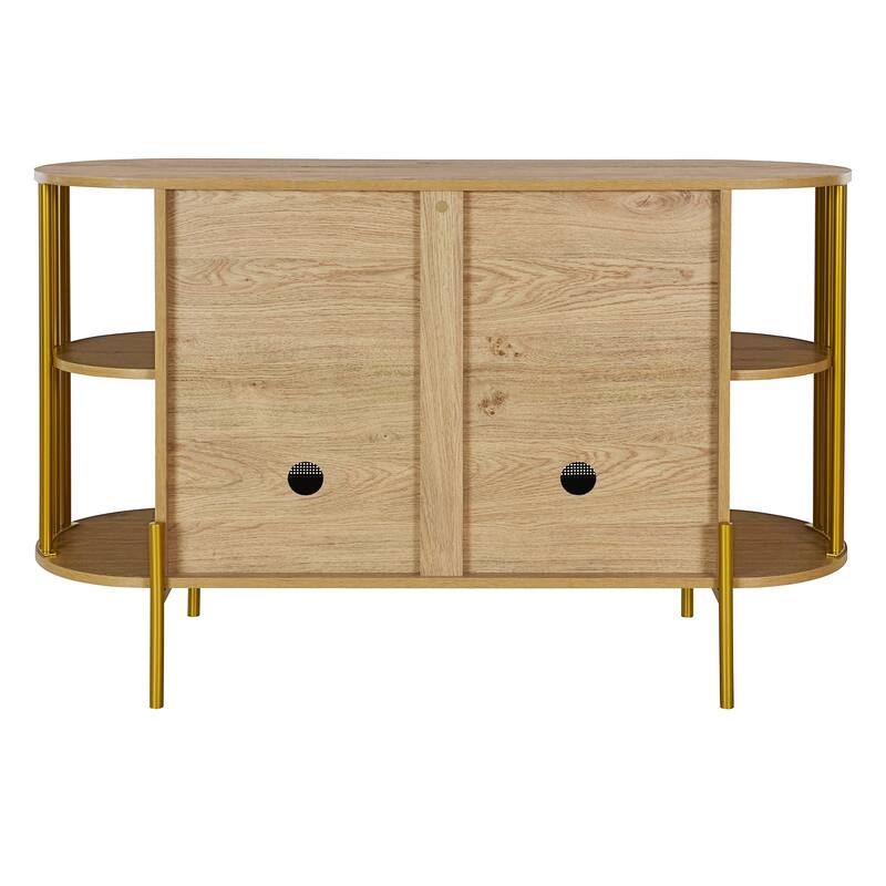 Curved Sideboard Rattan Buffet Storage Cabinet Side Cabinet, Natural