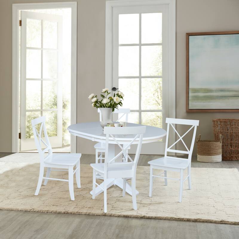 36 in Round Extension Dining Table with 12 in Leaf and Dining Chairs