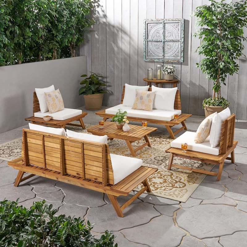 Sedona Outdoor 6 Seater Acacia Wood Chat Set by Christopher Knight Home