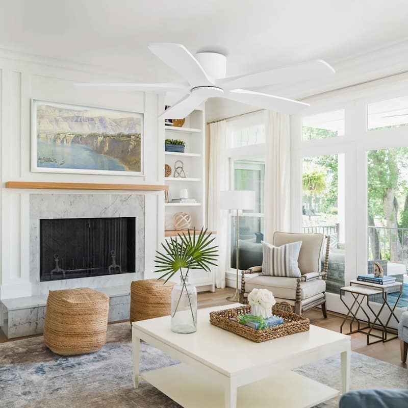 MLiAN 5 Soild Wood Blades Dc Motor Indoor Flush Mount Standard Ceiling Fan With Remote