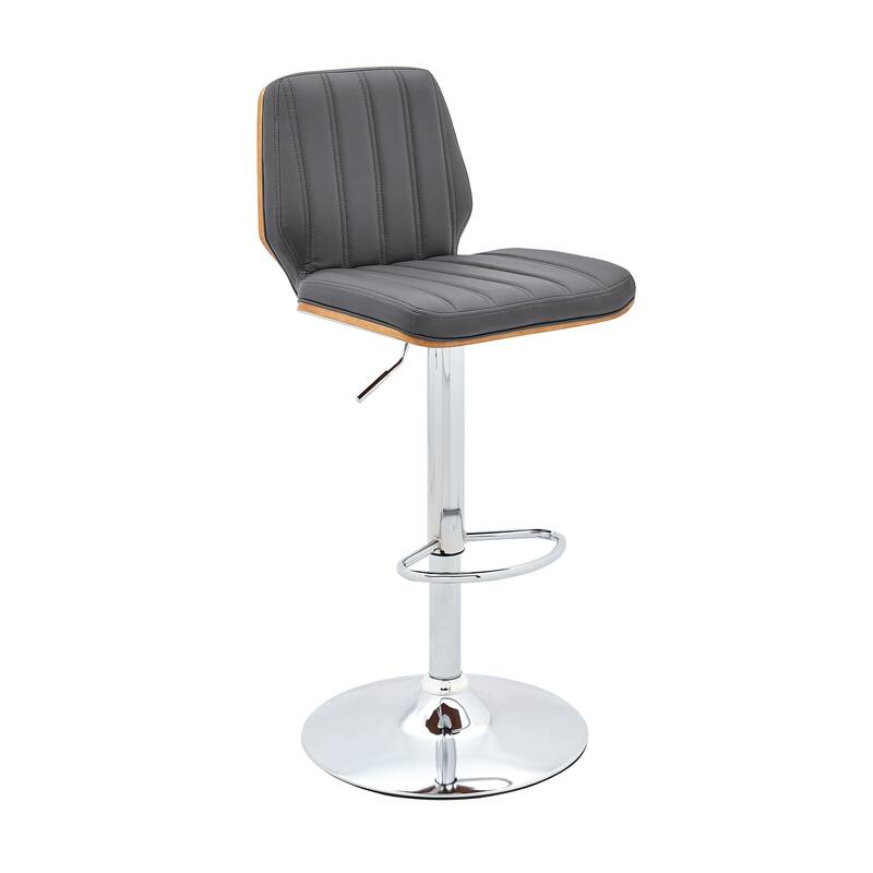 Sabine Black or Walnut Wood and Faux Leather Adjustable Height Bar Stool