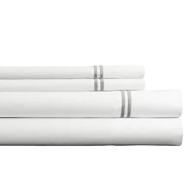 Pointehaven 300 TC Percale 100% Long Staple Cotton Cooling Double Satin Embroidered Stitch Oversized Sheet Set