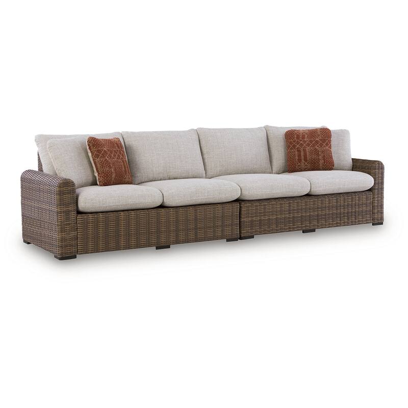 Signature Design by Ashley Angel Island Brown/Beige 4-Piece Outdoor Sectional - 127"W x 98"D x 31"H