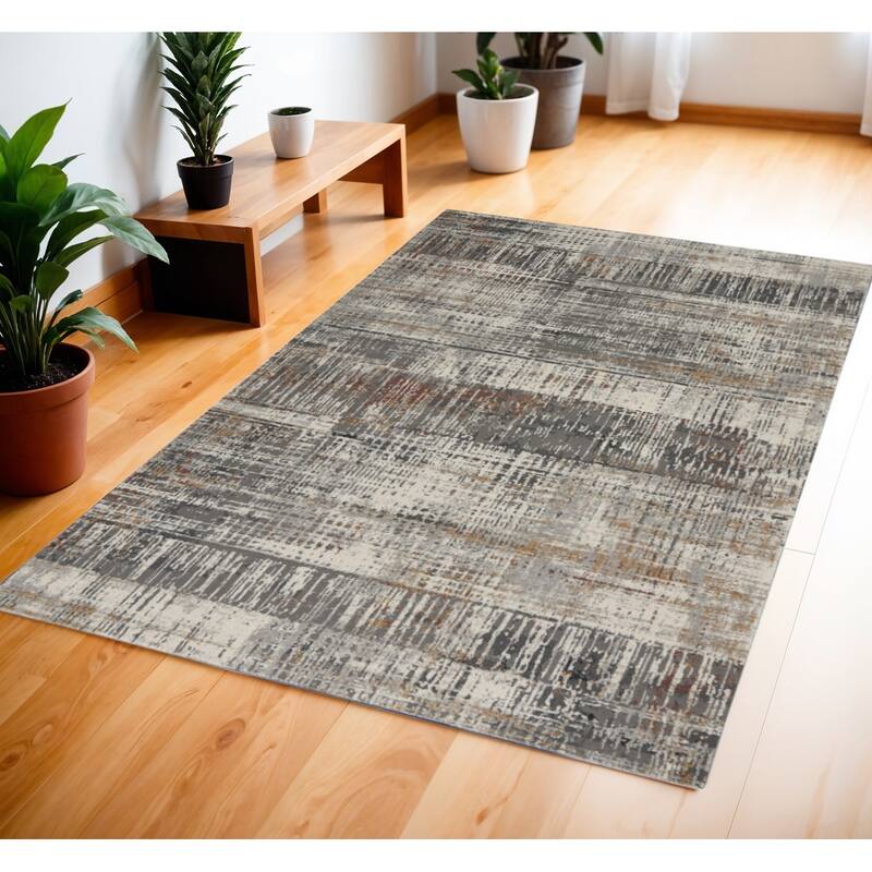 Josi Power Loomed Abstract Modern Area Rug By HomeRoots - 72' X '48' X '0.38 - 72' X '48' X '0.38 - Cream/Onyx - Rectangle