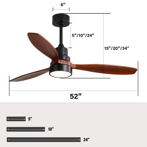 dimension image slide 8 of 12, 42“/52"/60"/48" Noiseless Walnut Wood Ceiling Fan with Remote Control, Integrated Light Optional