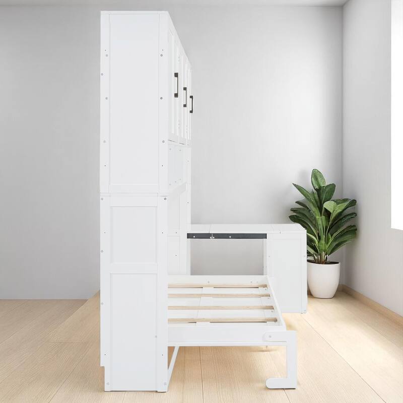 Space-Saving Twin Murphy Bed with Desk, Wardrobe, and Drawers, Fold Up Wall Bed for Small Rooms