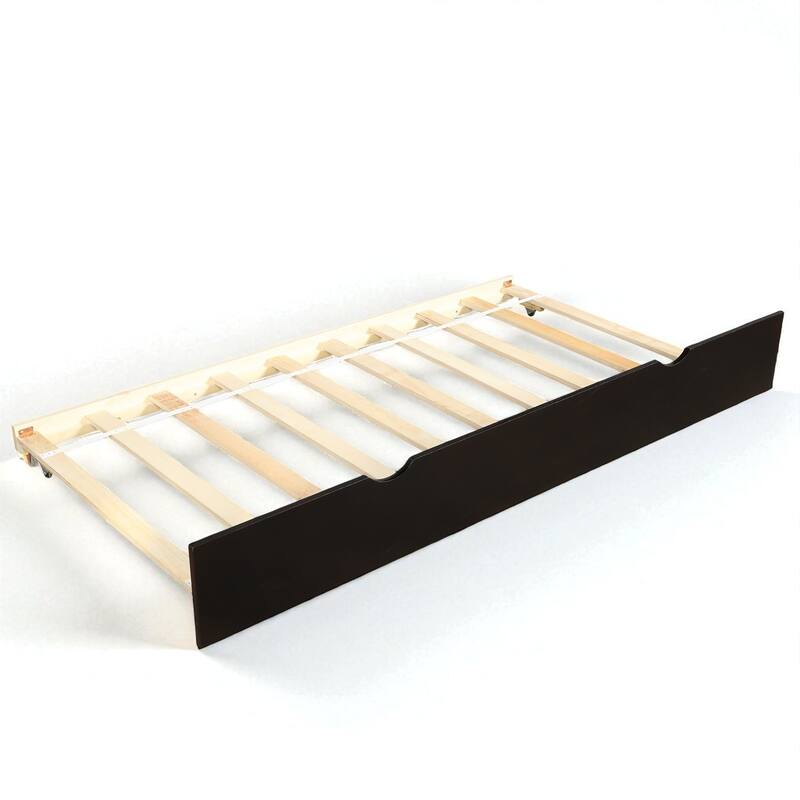 Twin Size Wood Daybed with Trundle, Solid Pine Frame, Guardrails and No Box Spring Required