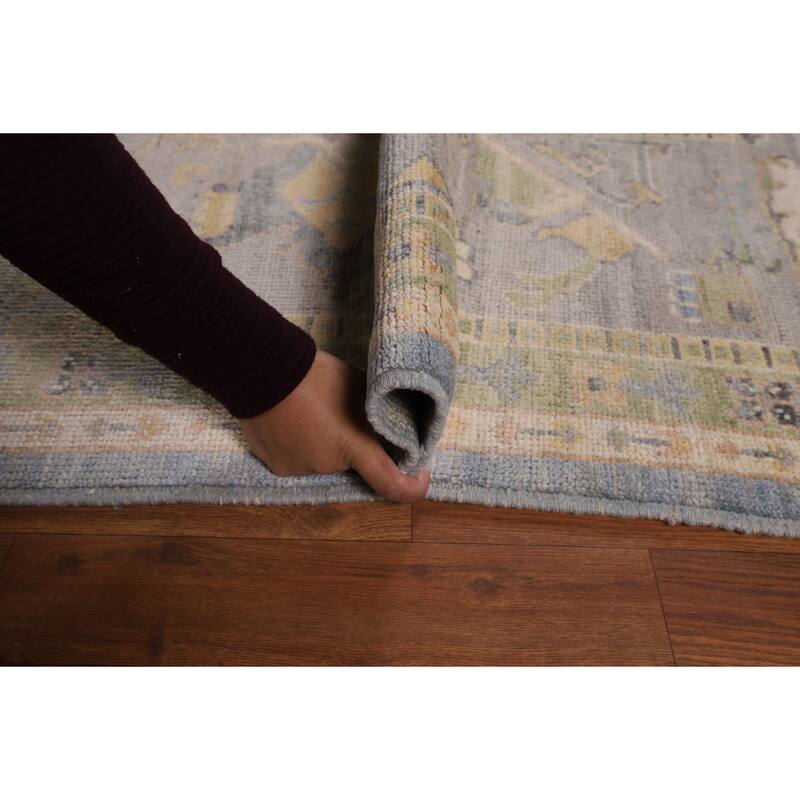 Light Blue Oushak Vegetable Dye Turkish Area Rug Handmade Wool Carpet - 8'5"x 9'11"