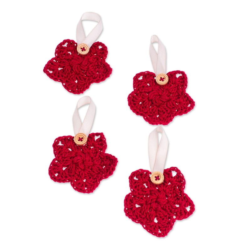 Novica Handmade Red Sensations Crocheted Ornaments (Set Of 4)
