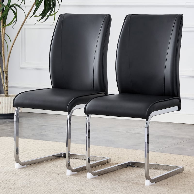 Set of 2 Bar chair Armless Leather Dining/Desk Room Kitchen Chairs with Upholstered Seat, Metal Legs and High Back