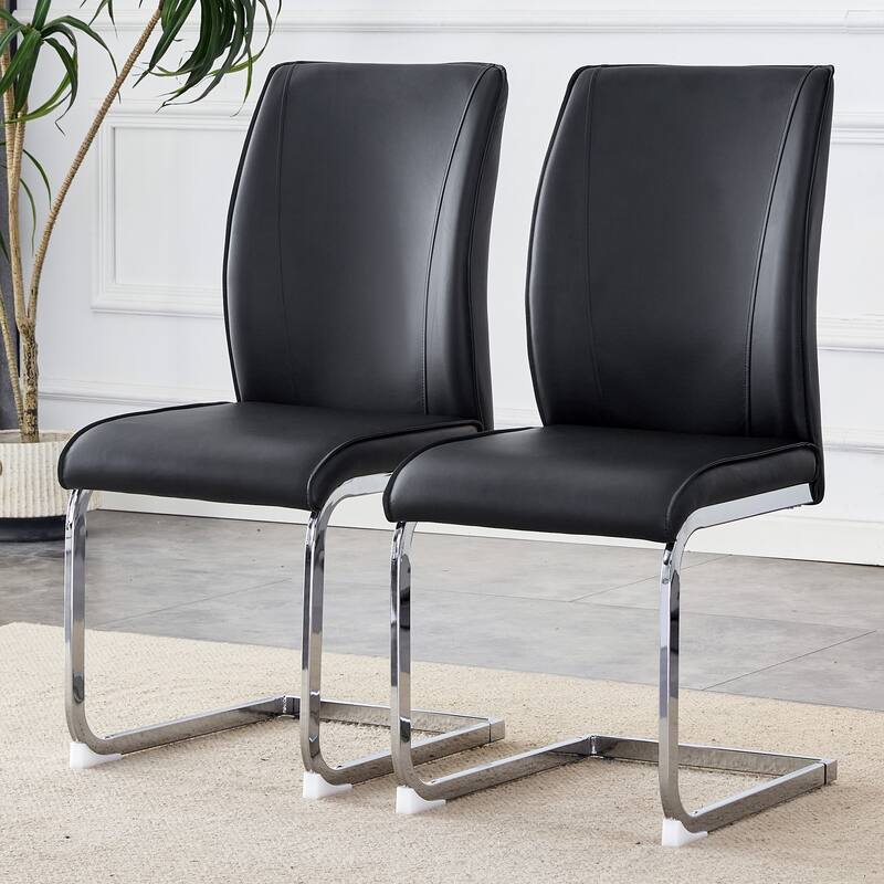 Set of 2 High Resilience Dining Chair with Arched Metal Silver Leg