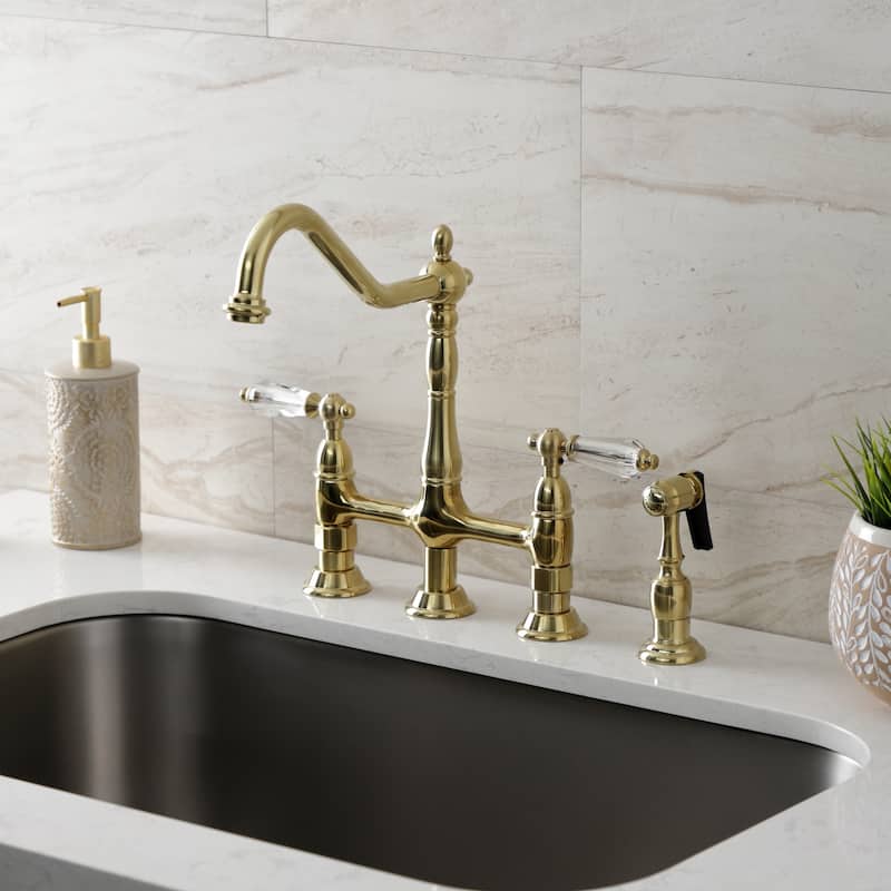 Kingston Brass Wilshire Bridge Kitchen Faucet with Brass Sprayer