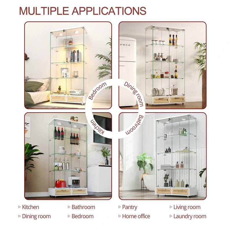 Modern Glass Display Cabinet with Large Drawer for Living Room and Bedroom