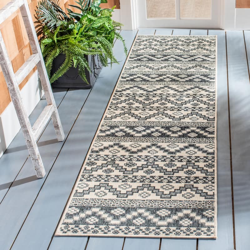 SAFAVIEH Veranda Rudy Indoor/ Outdoor Waterproof Patio Backyard Rug - 2'3" x 8' Runner - Beige/Grey