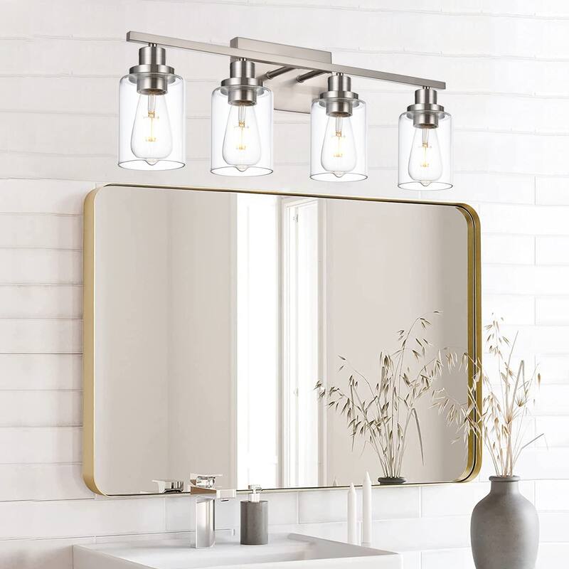 2-Light Black Bathroom Vanity Light - Brushed Nickel