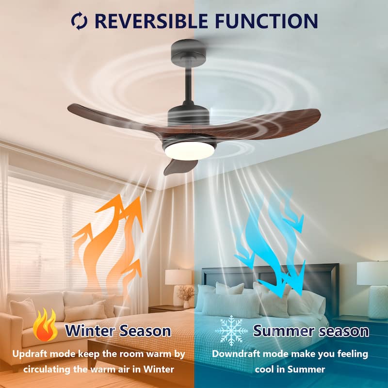 42 Inch Modern Black Ceiling Fan with Light, 3 ABS Blades, Remote Control, Dimmable LED, and Reversible DC Motor