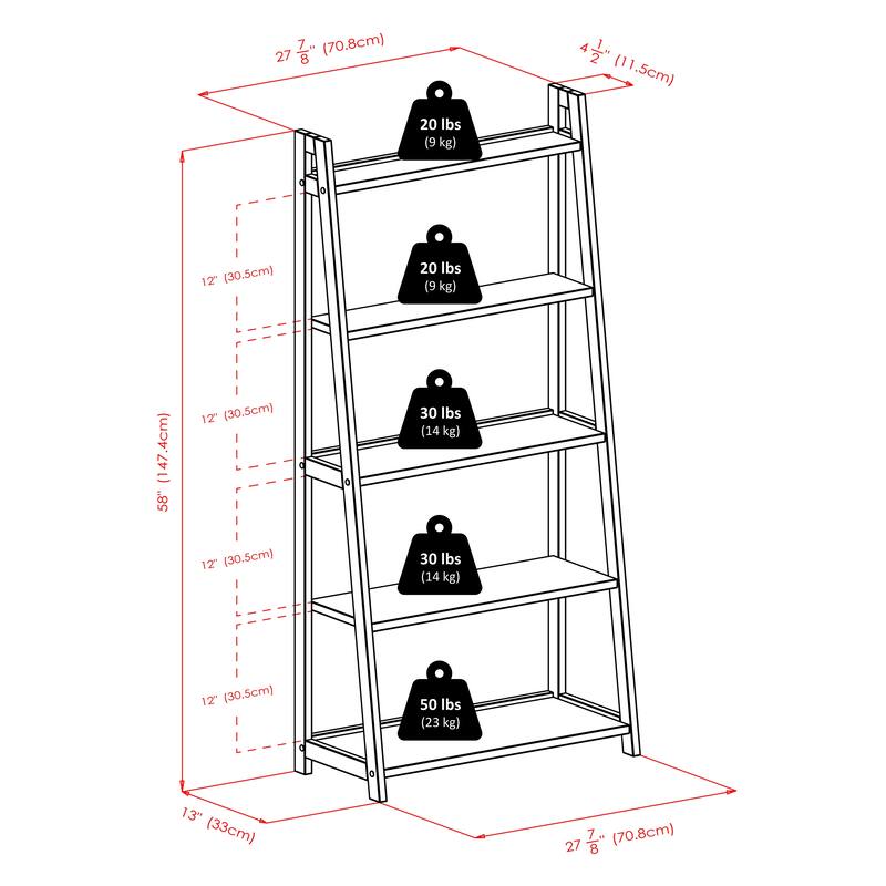 Adam 5-Tier A-Frame Shelf, Black - 27.87 x 12.99 x 58.03 inches