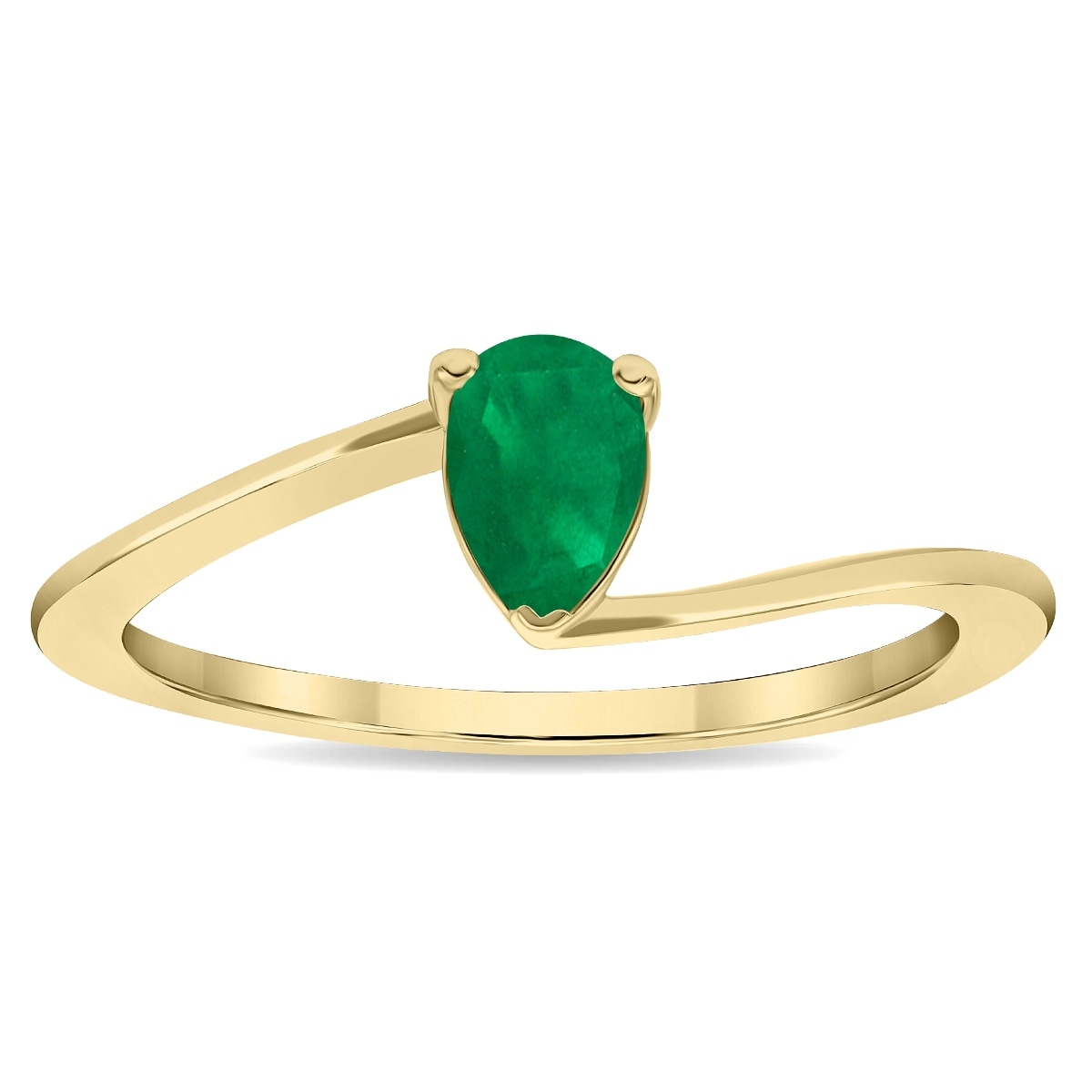 Marquee Women's Solitaire Pear Shaped Emerald Wave Ring in 10K Yellow Gold