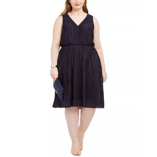 Love Squared Women's Plus Pleated Surplice Cocktail Dress Blue Size 1X -  Bed Bath & Beyond - 40578332