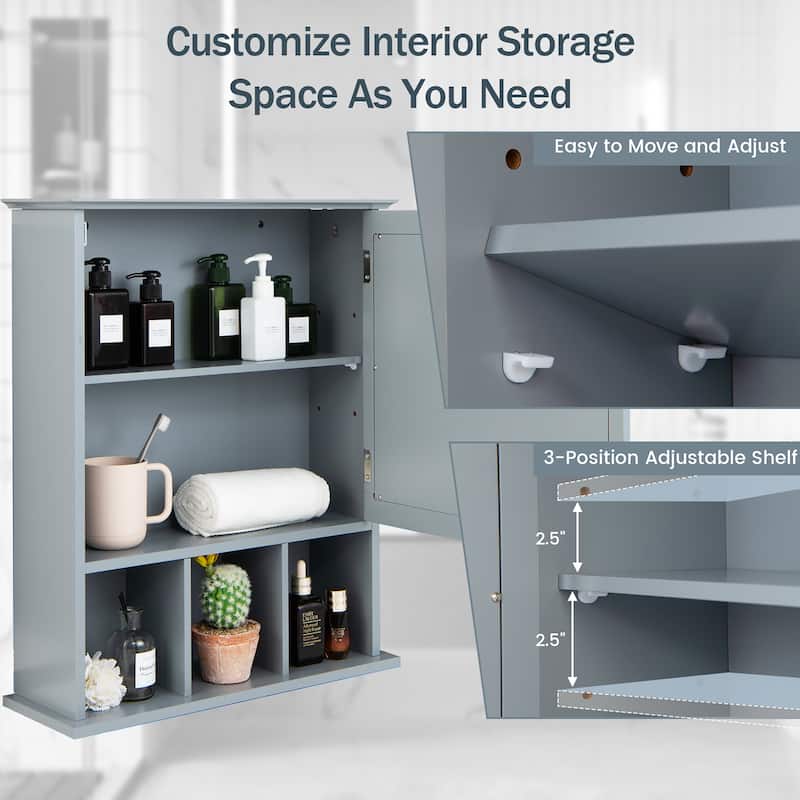 2 in 1Wall Mounted Bathroom Cabinet Storage Organizer with Mirror Door