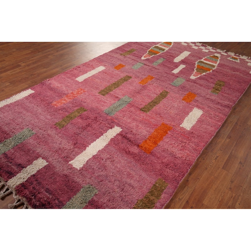 Plush Moroccan Style Area Rug Hand-Knotted Oriental Pink Wool Carpet - 5'8" x 10'1"