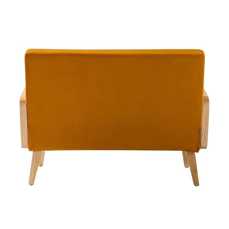 Sybil 43" Contemporary Solid Wood Upholstered Handcrafted Loveseat with Rattan Arms by HULALA HOME