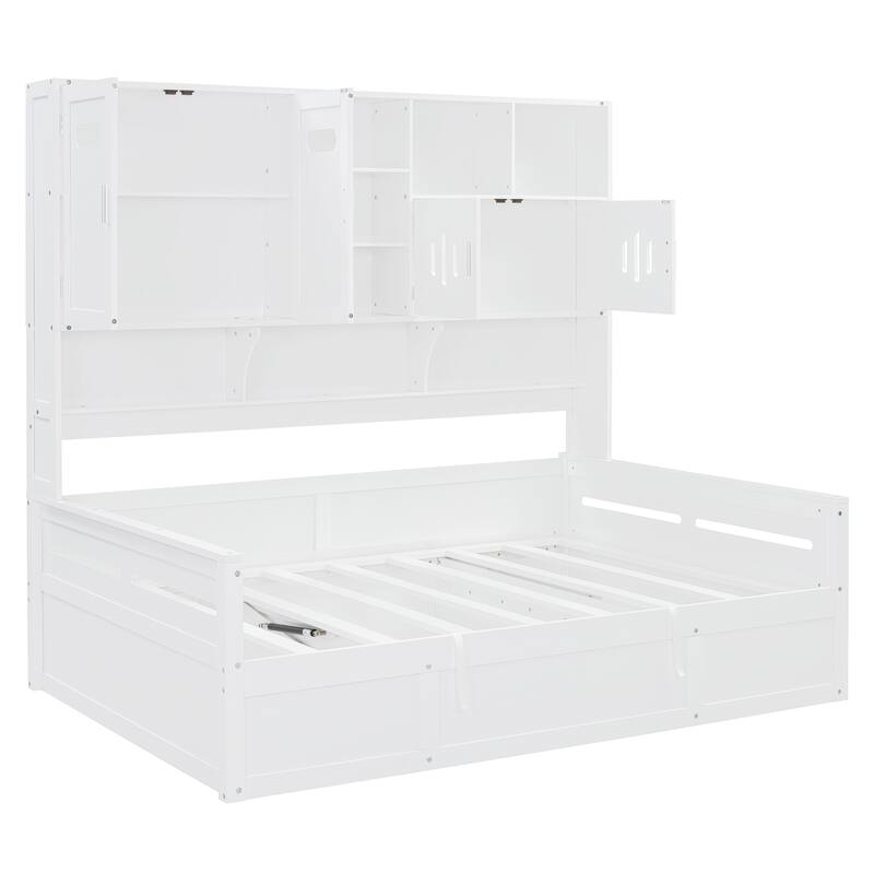 All-in-one Bookcase Captains Daybed with Hydraulic Storage Bed