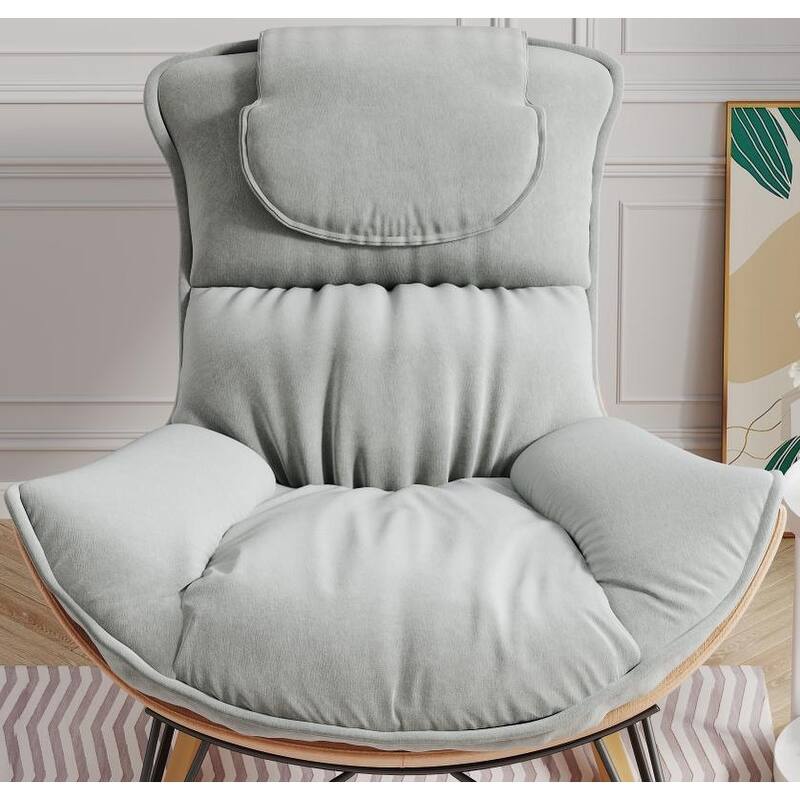 Lazy Rocking Chair with Detachable Cushion, Single Sofa Chair with Solid Wood Base, Glider Rocker with High Back