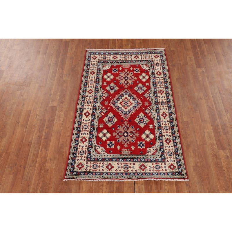 Red Kazak Accent Rug Hand-Knotted Foyer Wool Carpet - 3'3" x 5'3"