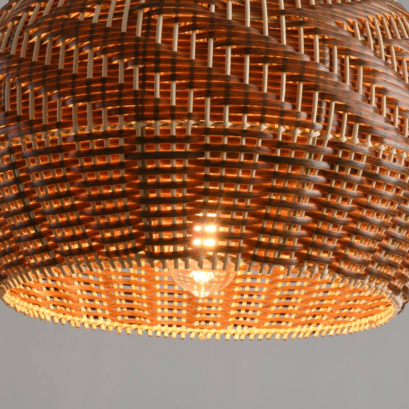 18.9" Farmhouse Natural Caged Handwoven Rattan Pendant Light - 18.9" D x 18.9" W x 62.99" H