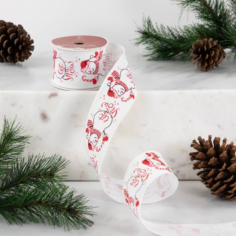 Snowman "Let It Snow" Wired Craft Christmas Ribbon 2.5" x 10 Yards