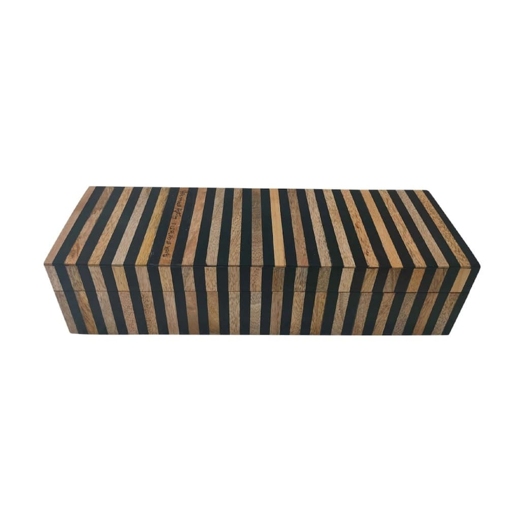 Striped Tile Wooden Box - 16" - Brown and Black