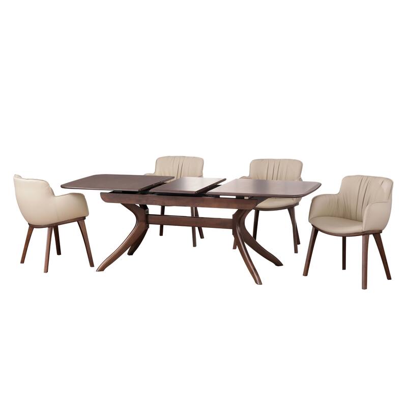 Furniture of America Abigail IV Mid-Century Modern 5-Piece Rich Walnut Solid Wood 79-inch Extendable Dining Set